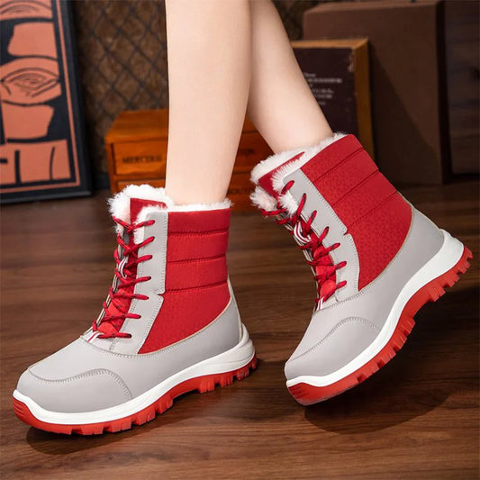 Patchwork Platform Snow Boots for Women Fashion Lace Up Plush Ankle Booties Woman Comfortable Keep Warm Snow Boots Mujer