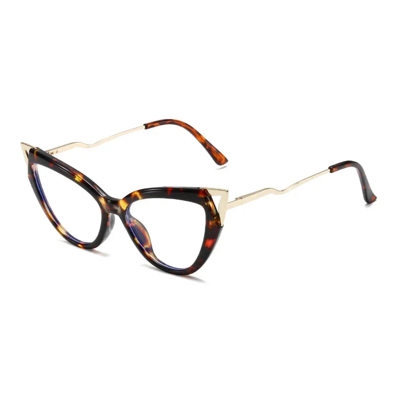 JNPCXI New Fashion Cat Eye Women Glasses Frame Clear Anti Blue Light Optical Leopard Eyewear