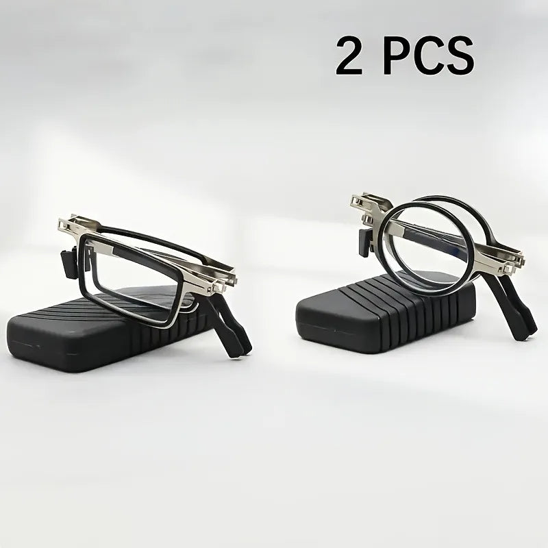 2 Pairs of Anti Blue Light Reading Glasses Anti Farsightedness Lightweight Stainless Steel, Portable Case