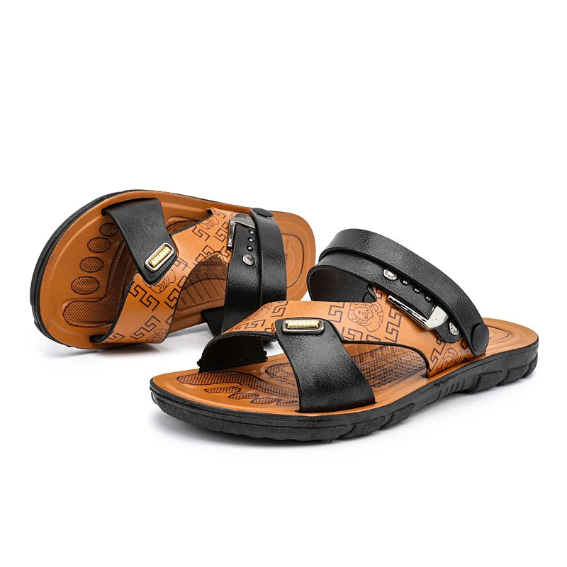 Men's Slippers Summer Flat Sandals For Men Adult Thick-soled Beach Shoes Non-slip Open-toe Slippers for Outdoor Flip Flops
