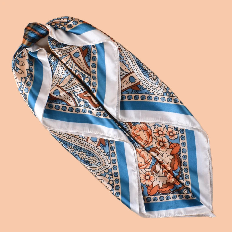 1PC Ladies Multicolored Peacock Feather Pattern Large Scarf Fashionable Wrap Headscarf for Travel Party Ladies Silk Scarf