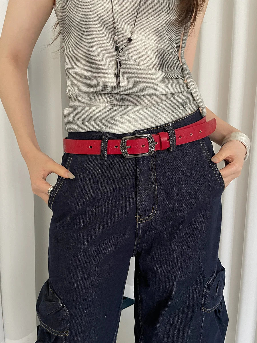 Retro Ethnic Style Butterfly Printed Red Belt For Women New In 2025 Versatile Belt With Jeans Belt Decoration