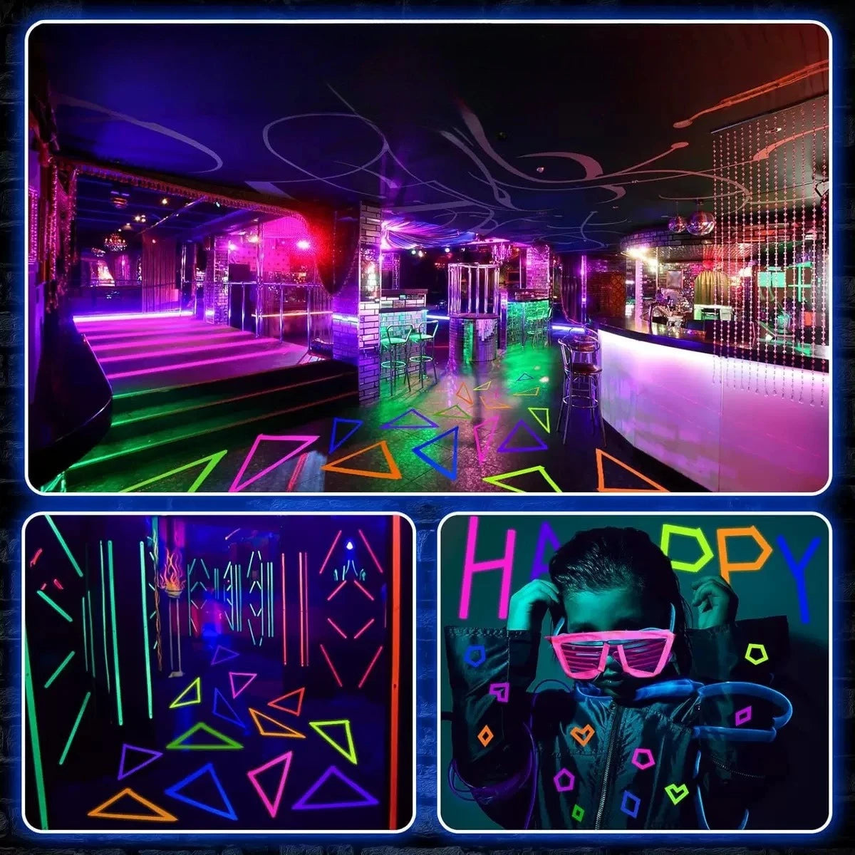 6roll Neon Cloth Tape - Self-Adhesive Fluorescent Neon Strips, Glow Under UV Light, for Black Light Parties & Night Glow Effects