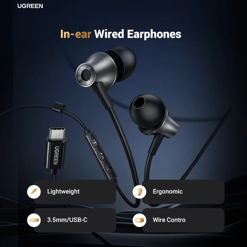 3.5mm USB Type C Wired Earbuds with Microphone, Wired Earphones Headphones HiFi