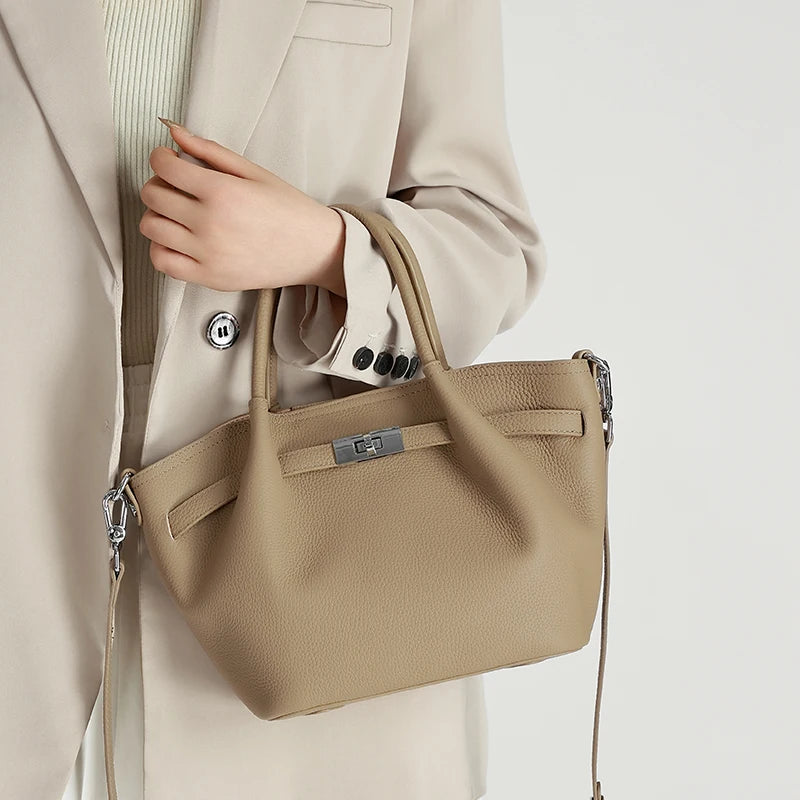 Fashionable Ladies' Genuine Leather Bucket Bag luxury designer handbags, top-grain leather commuting crossbody All-match Bag