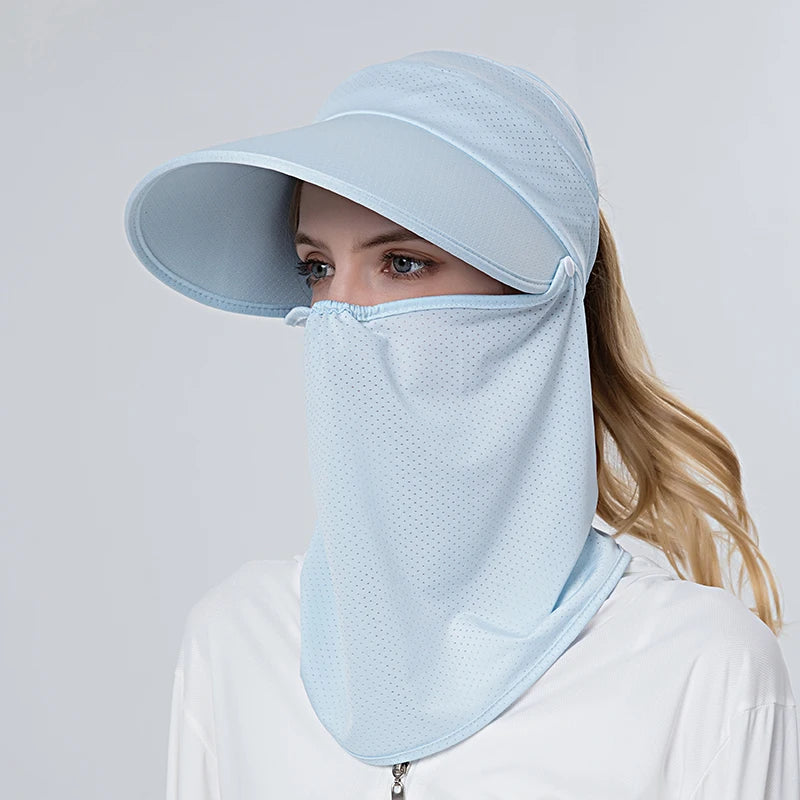 Xinbaoguan 100% polyester 8094 summer new ponytail ice feeling sunscreen hat for women cycling face mask outdoor sunshade hat