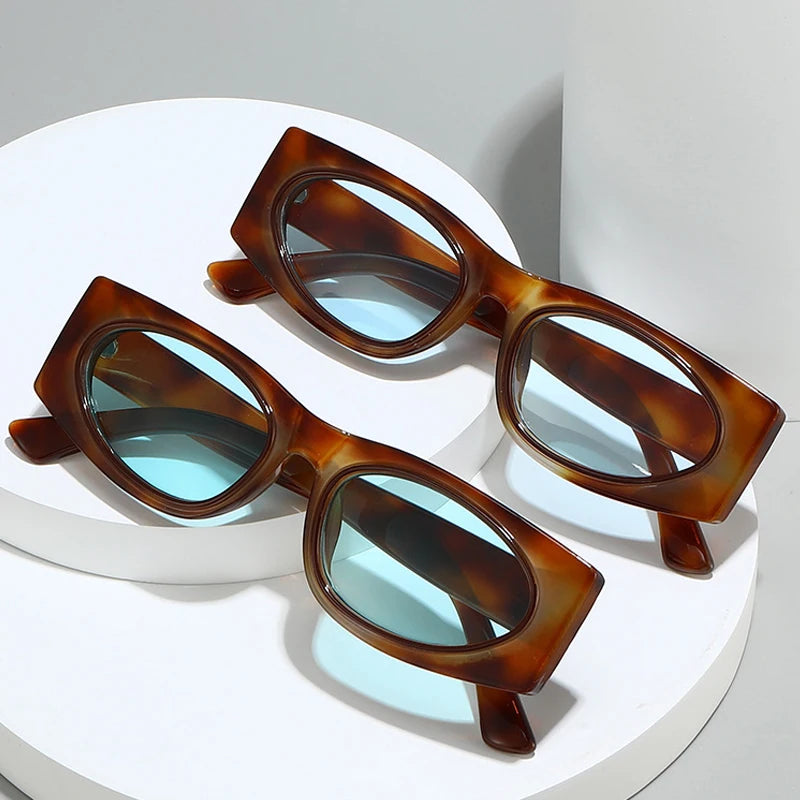 JNPCXI New Ins Popular Fashion Square Sunglasses Women Shades UV400 Retro Leopard Men Trending Oval Lens Sun Glasses