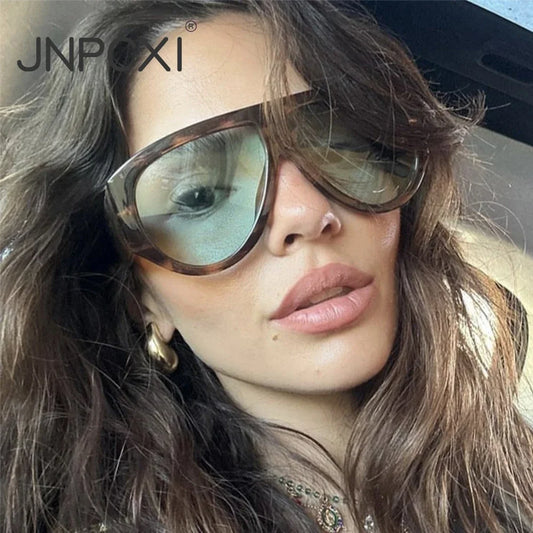 JNPCXI Ins Popular Fashion Pilot Women Leopard Green Sunglasses Retro Wide Legs Men Trending Punk Gradient Sun Glasses