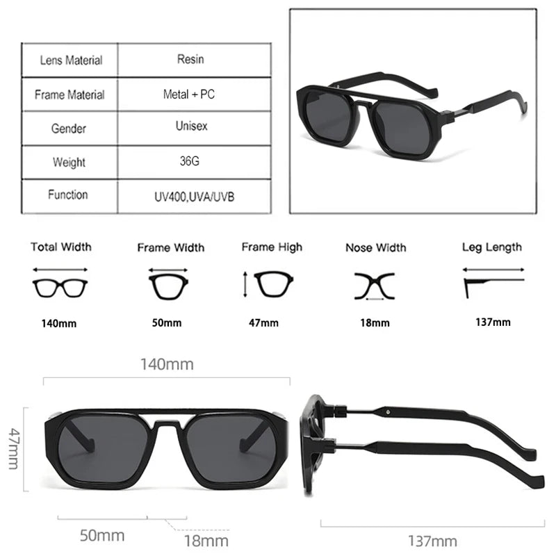 JNPCXI Retro Polygon Square Double Bridges Women Sunglasses Shades UV400 Fashion Clear Gradient Lens Men Trending Frame