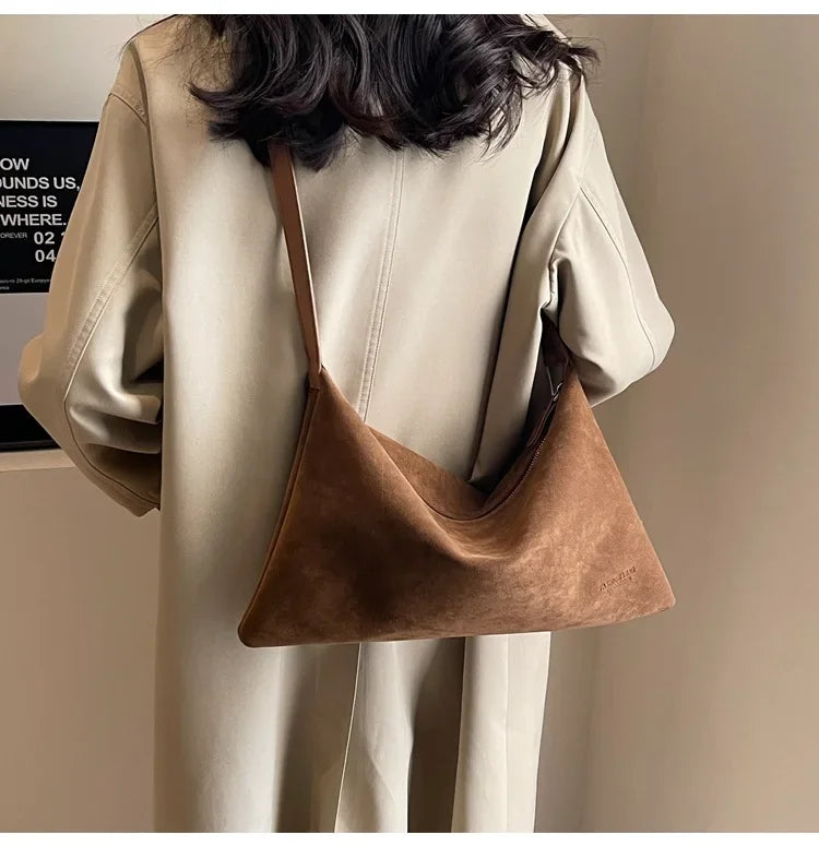 Women's Slouchy Vintage Frosted Suede Shoulder Underarm Bag Simple Tote Bag