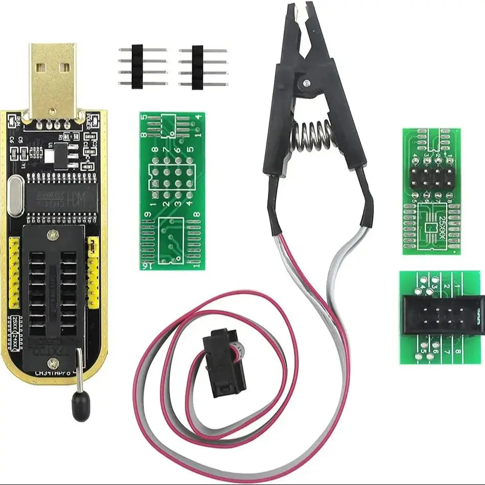 SOIC8 SOP8 Double Clip+ USB Flash Chip IC Test Clips Socket Adpter Programmer BIOS + CH341A 24 25 Series for EEPROM Flash BIOS