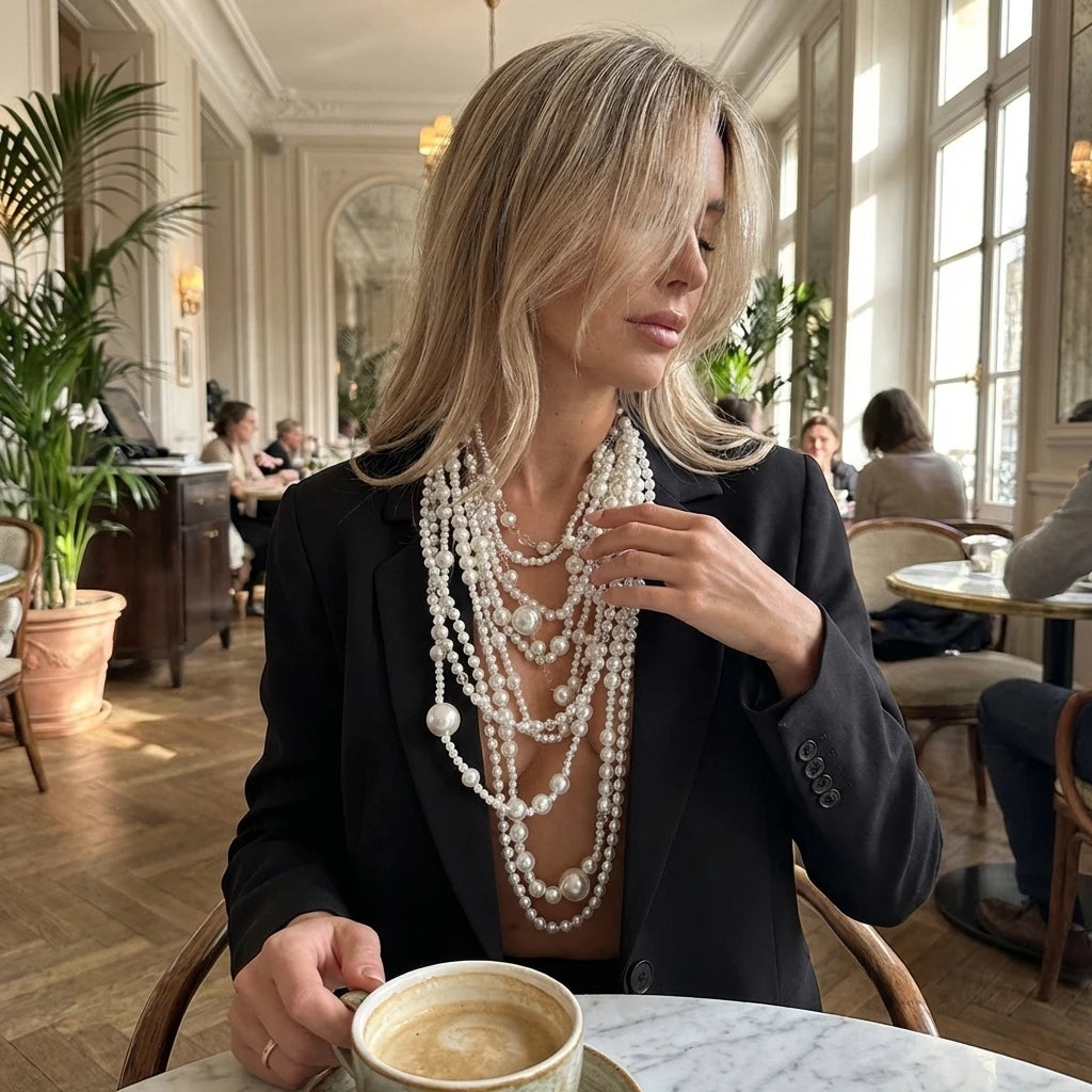 Luxury Layered Imitation Pearl Body Chain Necklace for Women Long Handmade Beaded Wedding Party Jewelry Accessories