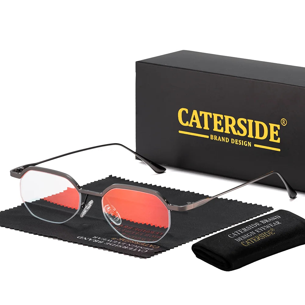 CATERSIDE Retro Polygon Sunglasses Men Metal Semi Rimless Sun Glasses Uv400 Women Outdoor Protection Driving Decorative Eyewear