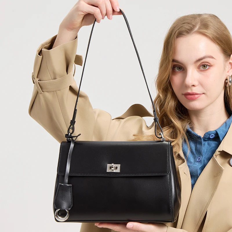 First Layer Cowhide Small Square Bag Women's Handbag New Genuine Leather Women's Bag Commuter Shoulder Crossbody Boston bag