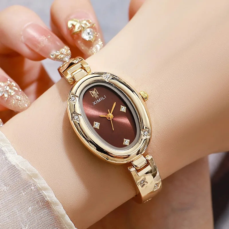 Fashion Brand Ultra Thin Quartz Watch Gold Bracelet Women Watches Girls Orologio Clock Oval Dial Ladies Bangle Clock Reloj Mujer