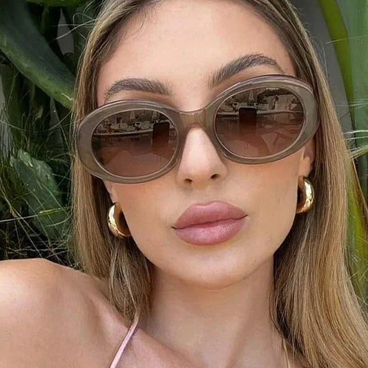 JNPCXI Oval Jelly Color Women Sunglasses Fashion Black Light Tea Shades UV400 Men Trending Gradient Sun Glasses