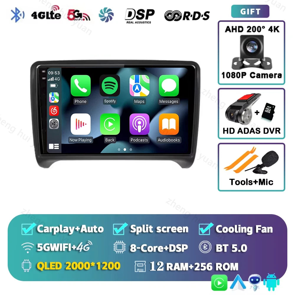 Android 15 WIFI+4G Carplay Car Radio GPS For Audi TT MK2 8J 2006 2007 2008 2009 2010 2011 2012 Car Stereo Multimedia Player DSP