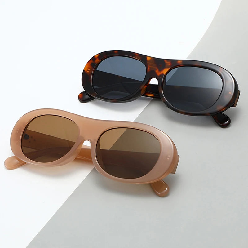 JNPCXI New Retro Oval Sunglasses Women Fashion Jelly Tea Color Shades Men Rivets Punk Sun Glasses UV400