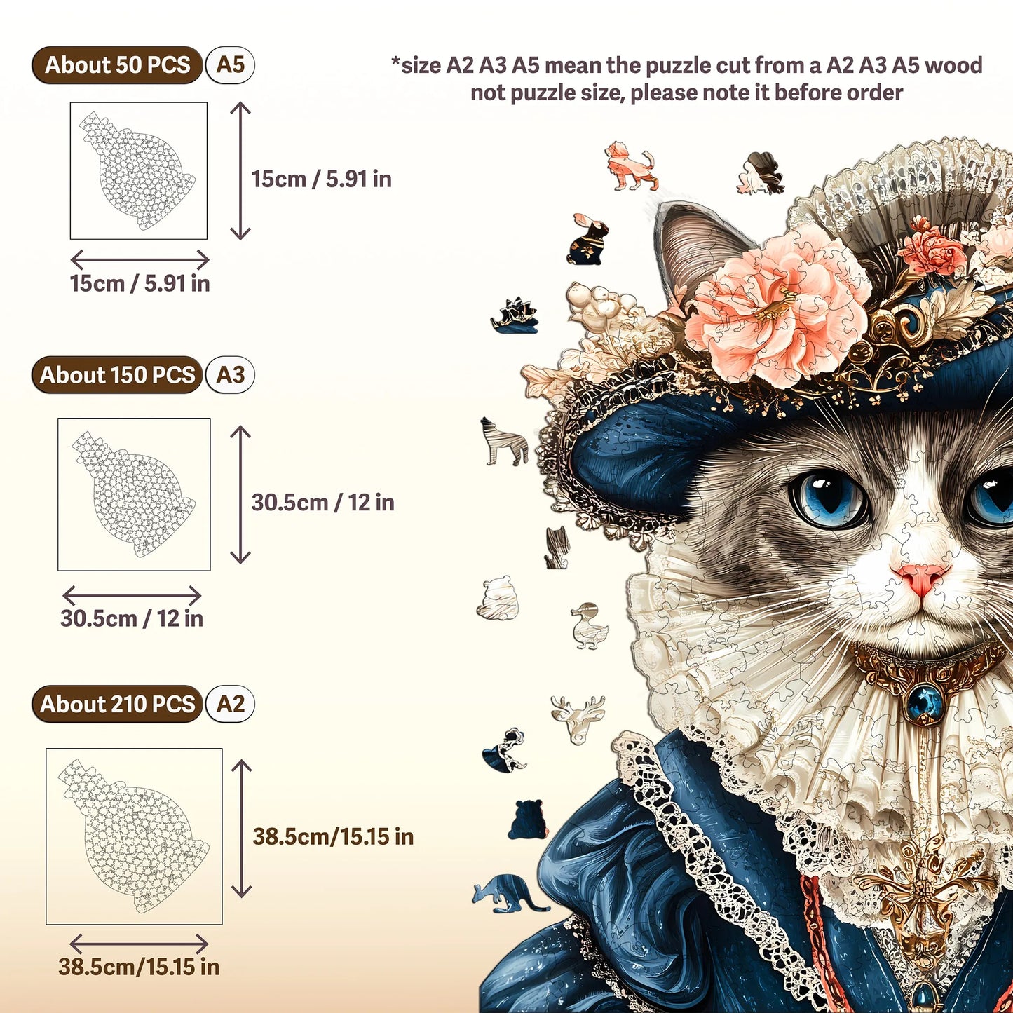 Retro Cat Portrait Wooden Jigsaw Puzzles Classic Home Decor Christmas and Halloween Gift Toy For Teen And Kid
