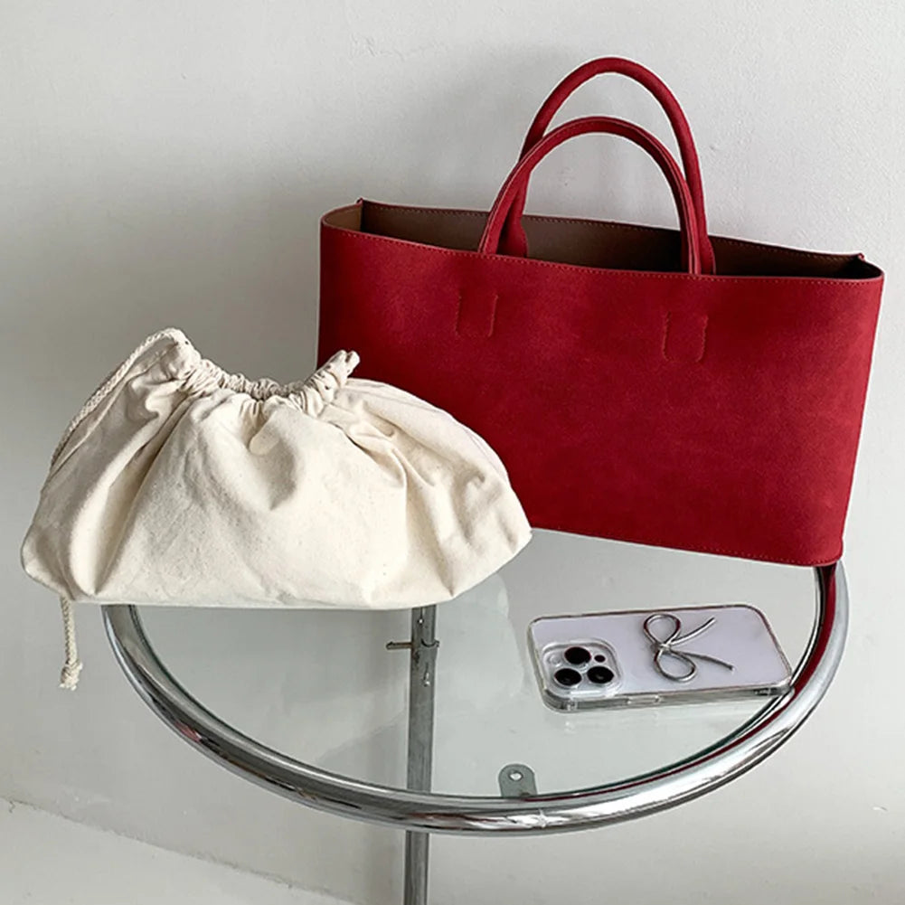 Women's Tote Bag Large Capacity Handbag with Multi-Pocket Suede Top Handle Bag