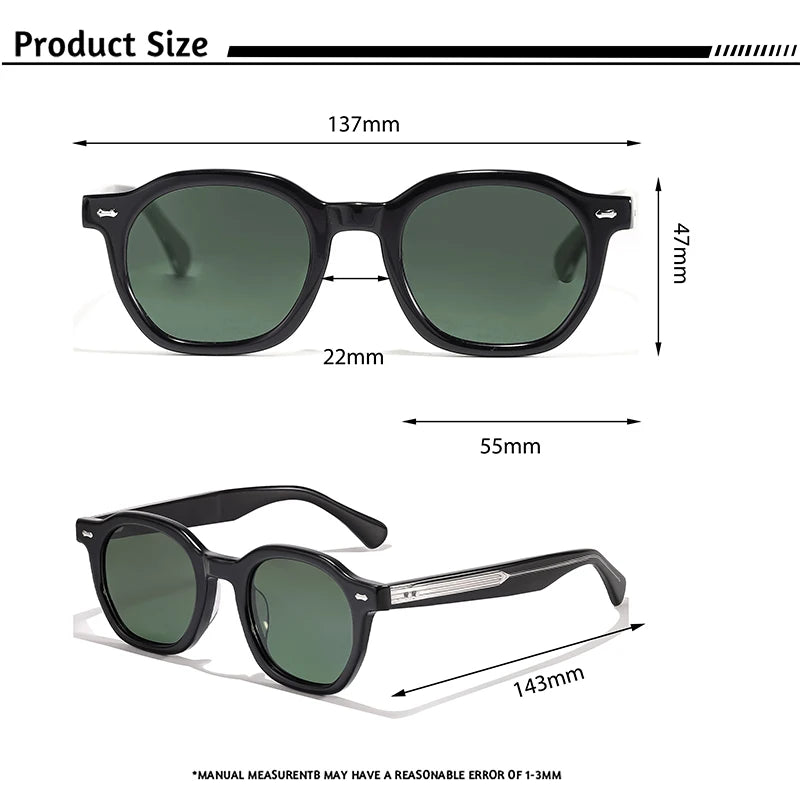 CATERSIDE Classics Acetate Round Men Sunglasses Small Polarize High-Quality Frame Sun Glasses Women Party Travel Outdoor Glasses