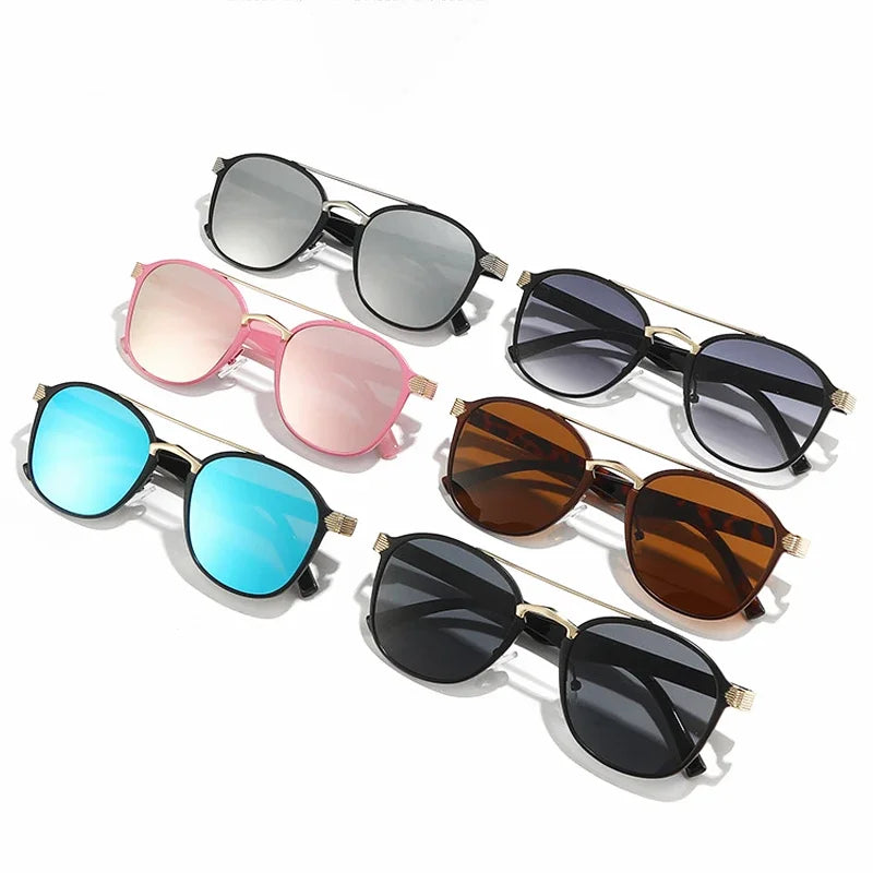 JNPCXI New Fashion Double Bridges Square Men Luxury Sunglasses Retro Women Blue Gradient Mirror Shades Sun Glasses UV400
