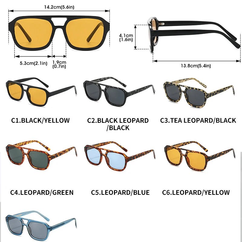 JNPCXI New Retro Square Double Bridges Men Sunglasses Fashion Quality Shades UV400 Women Gradient Blue Sun Glasses