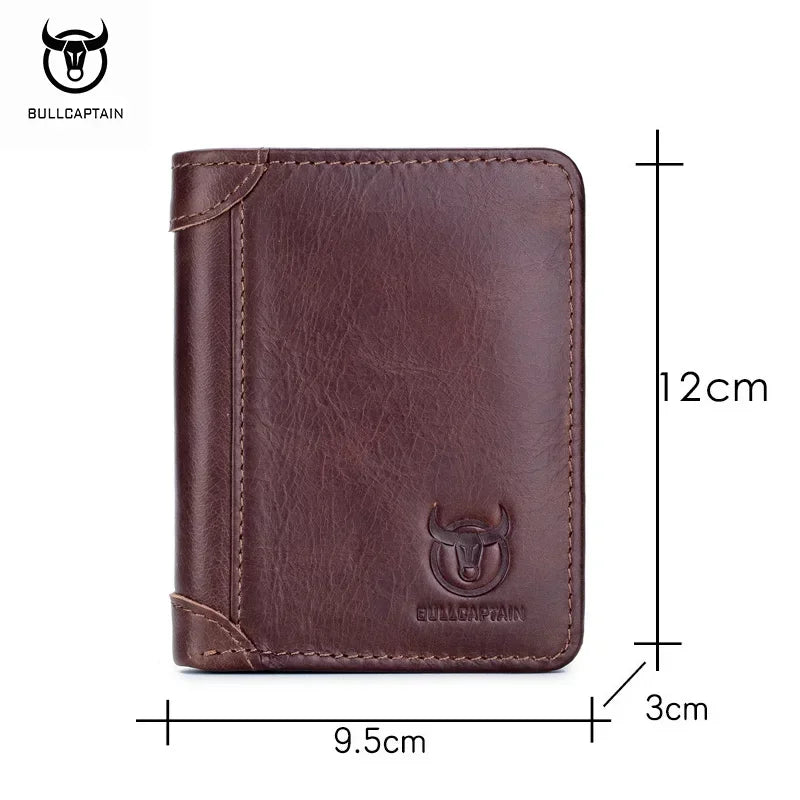 Bullcaptain RFID Leather Men's Wallet with Coin Purse Retro Fashion Men's Wallet Features Brown Short Wallet Card Holder Clutch
