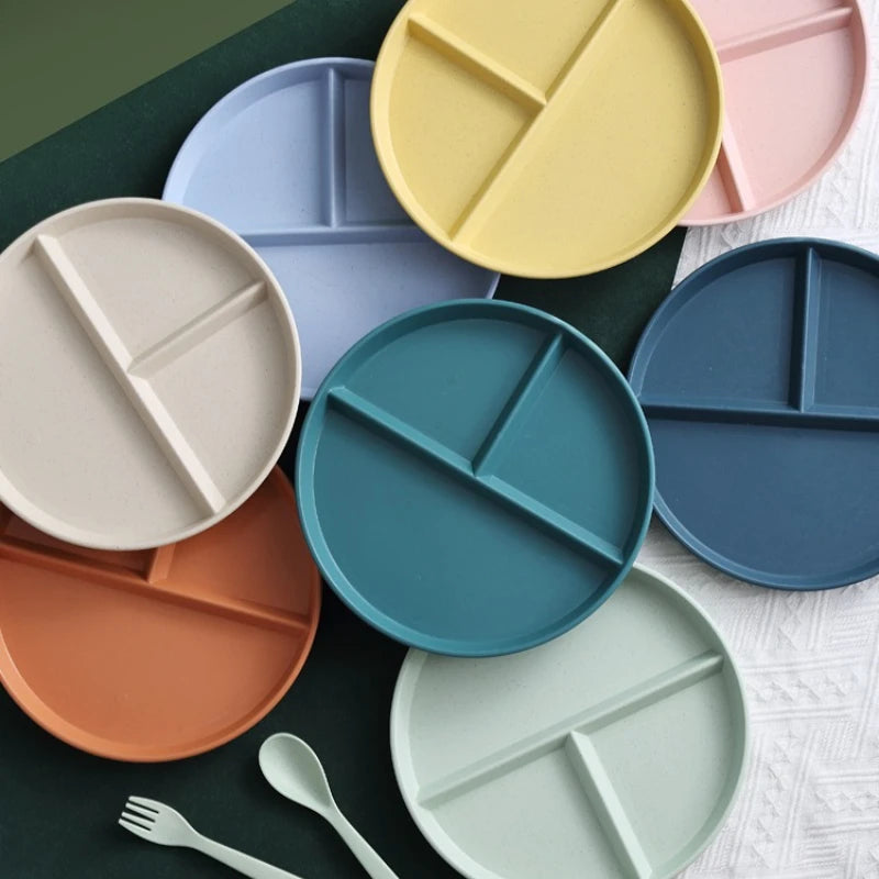 1pc Divided Breakfast Plate,3 Grids Round Plastic Individual Plate,Reusable Healthy Diet And Weight Loss Plate, Picnic Plate