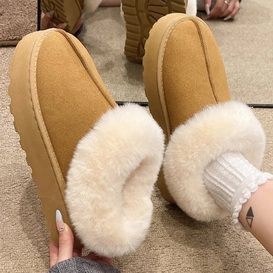 Comfortable Faux Furry Snow Boots Women Winter 2025 Solid Color Platform Ankle Boots Woman Sewing Plus Size Warm Booties Ladies