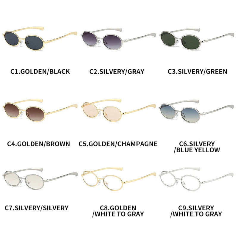 JNPCXI New Retro Small Oval Metal Sunglasses Women Silver Shades UV400 Fashion Gradient Men Punk Sun Glasses