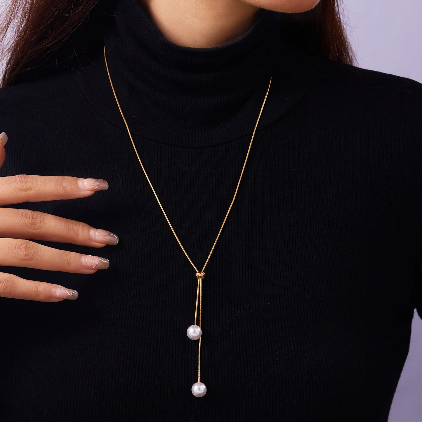 Simple Adjustable Y-Shaped Tassel Chain Necklace Imitation Pearl Pendant Women Long Sweater Chain Fashion Jewelry Gift Ornaments