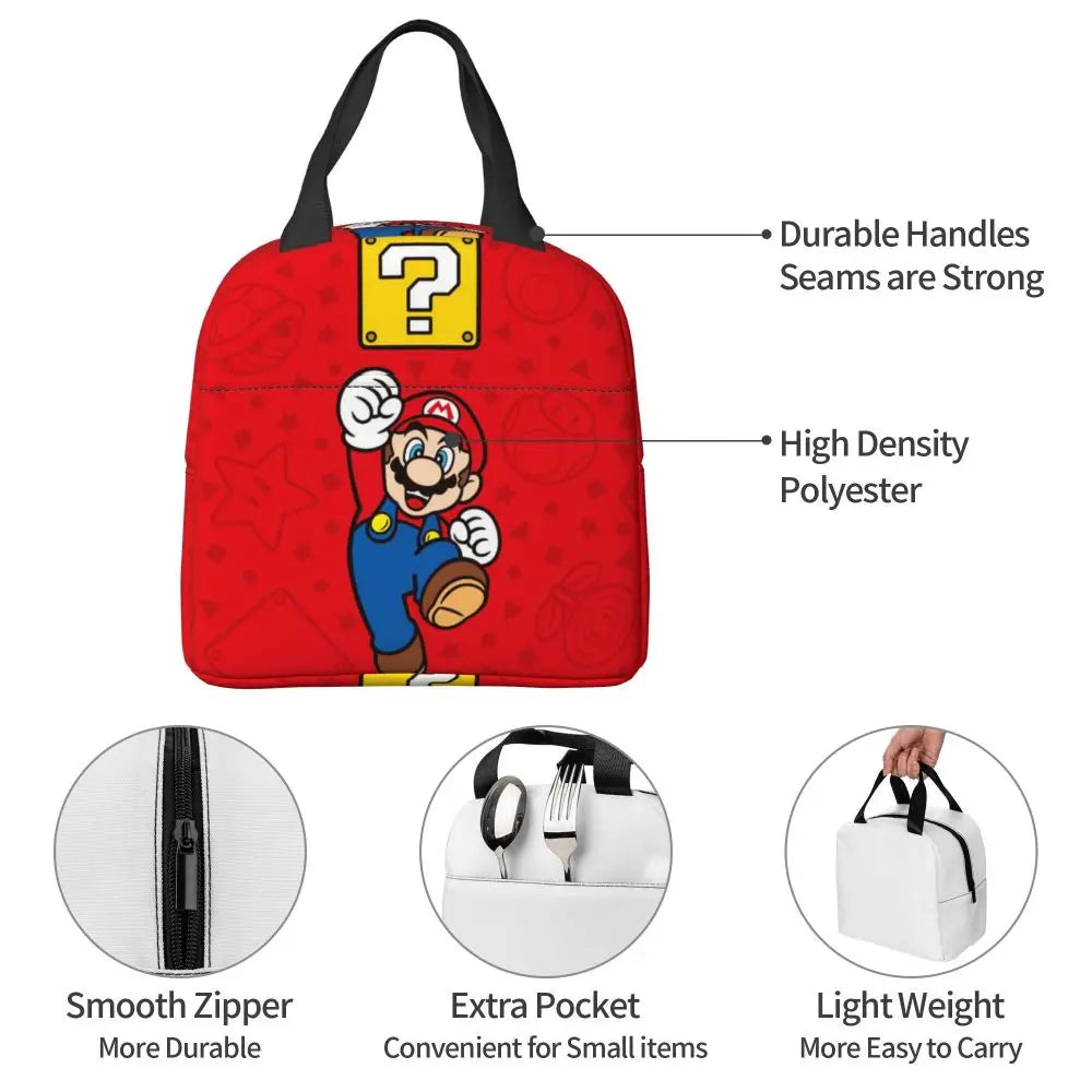 Custom Mario Super Bros Insulated Lunch Bag Reusable Thermal Cooler Lunch Box M8
