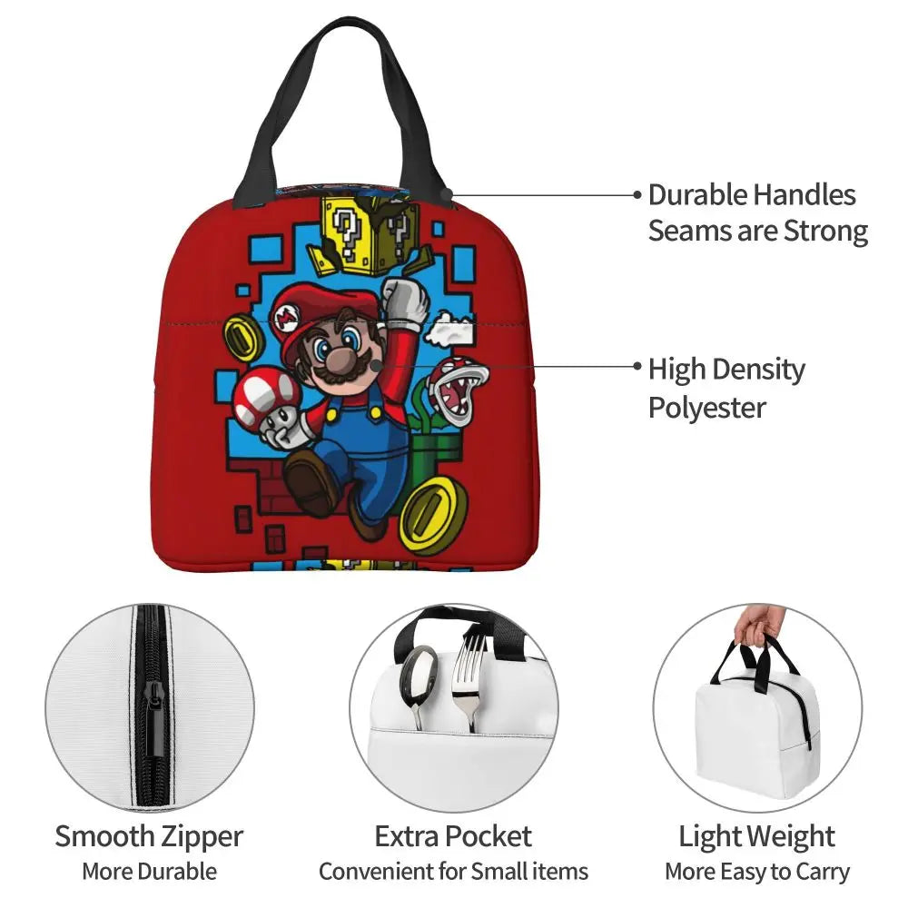 Custom Mario SuperBros Insulated Lunch Bag Reusable Thermal Cooler Lunch Box M15
