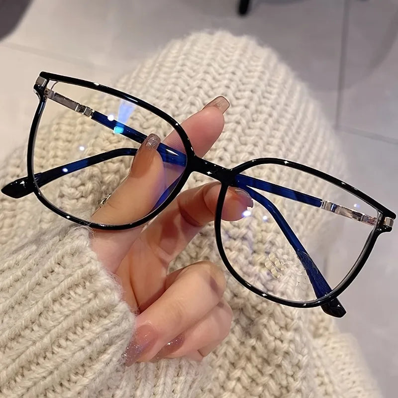 1-Pair Women's Shiny Retro Cat-Eye Glasses with Blue Light Blocking Transparent Lens Full Frame Cat Glasses