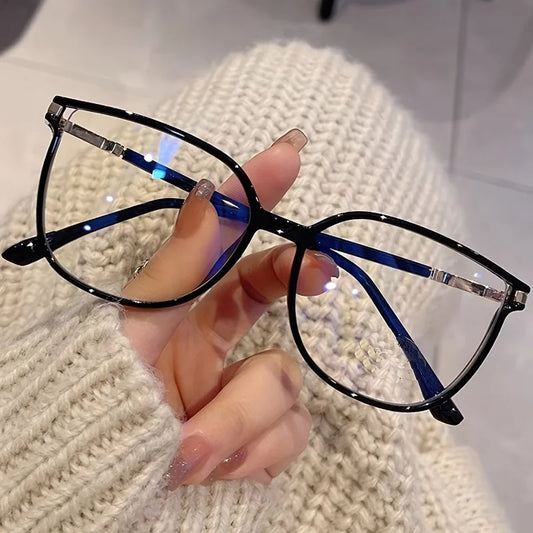 1-Pair Women's Shiny Retro Cat-Eye Glasses with Blue Light Blocking Transparent Lens Full Frame Cat Glasses