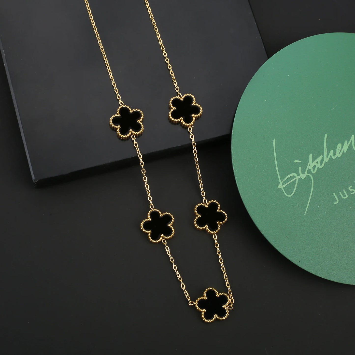 Stainless Steel Leaf Flower Clover Bracelet Jewelry Set Necklace Earrings Woman