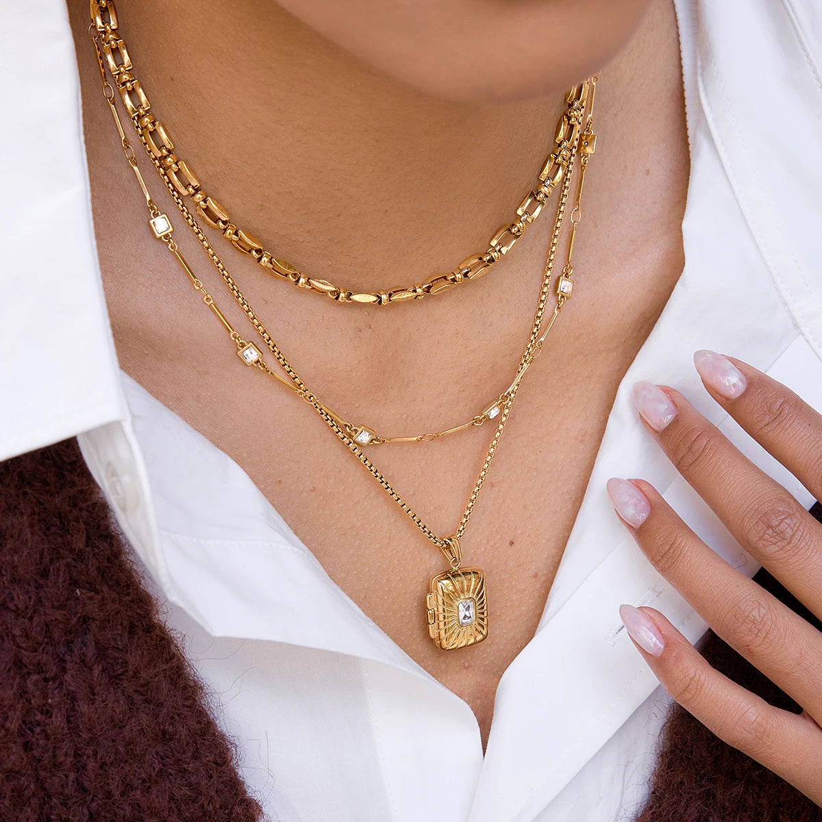 Uworld Delicate Zircon Necklace For Women Party Jewelry Classic 18K Gold Plated Stainless Steel Chain Necklaces Lady Gift 2026