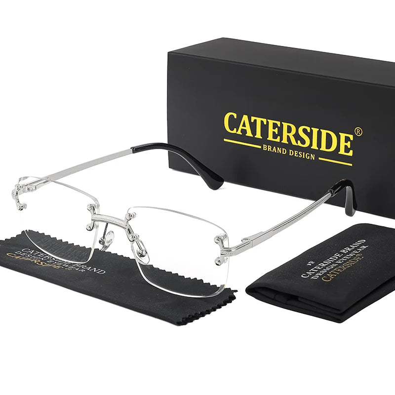 CATERSIDE Metal Rimless Frame Gradient Men's Sunglasses Punk Luxury Women Eyewear Small Rectangle Sun Glasses for UV400 Driving