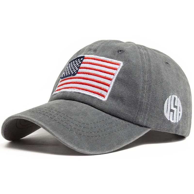USA Flag Men's Baseball Cap Retro Embroidery Washed Cotton Dad Hats Fashion Hats