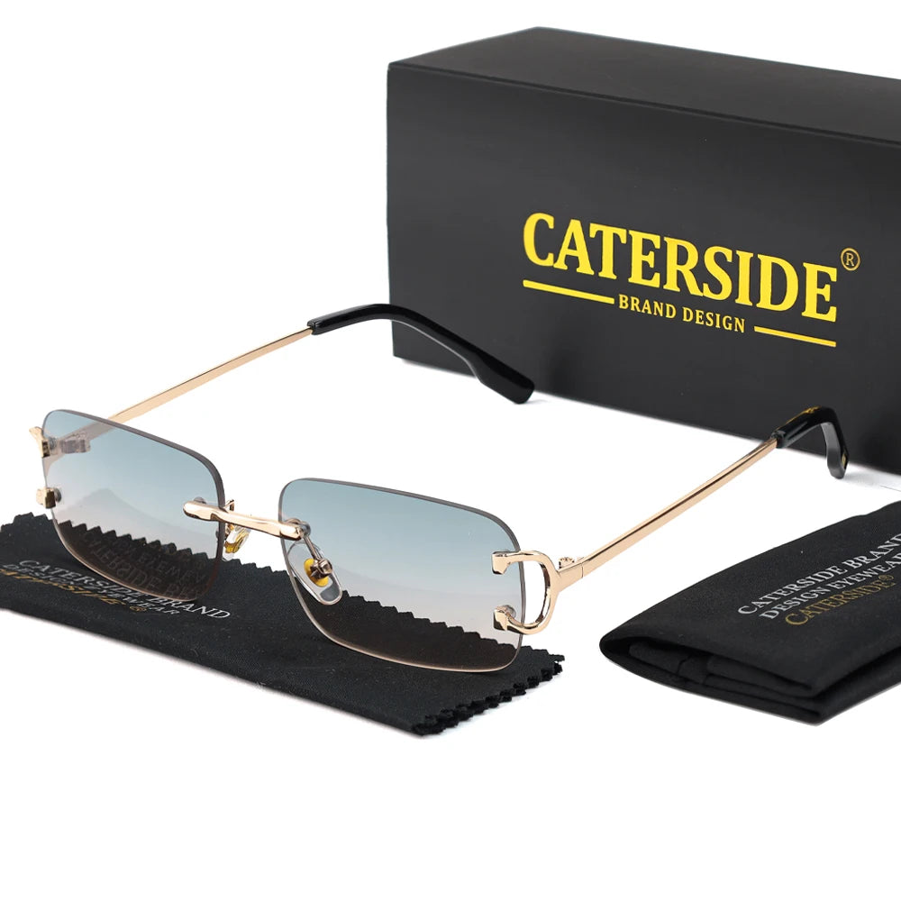 CATERSIDE Men's Rimless Small Frame Sunglasses Brand Design Metal Fashion Sun Glasses Women's Decoration Outdoor Eyewear UV400