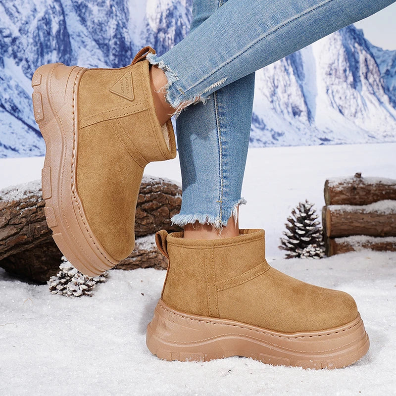 Plus Size 45 Chunky Platform Snow Boots Women Slip On Thicken Plush Warm Ankle Boots Woman Thick Sole Non Slip Winter Booties