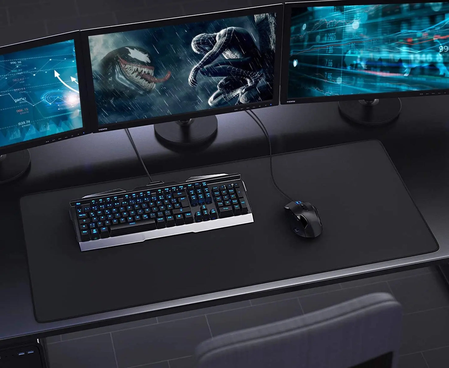 Large Extended Gaming Mouse Pad with Stitched Edges, XXL Non-Slip Rubber Base Desk Pad, Waterproof Computer Keyboard Pad Mat
