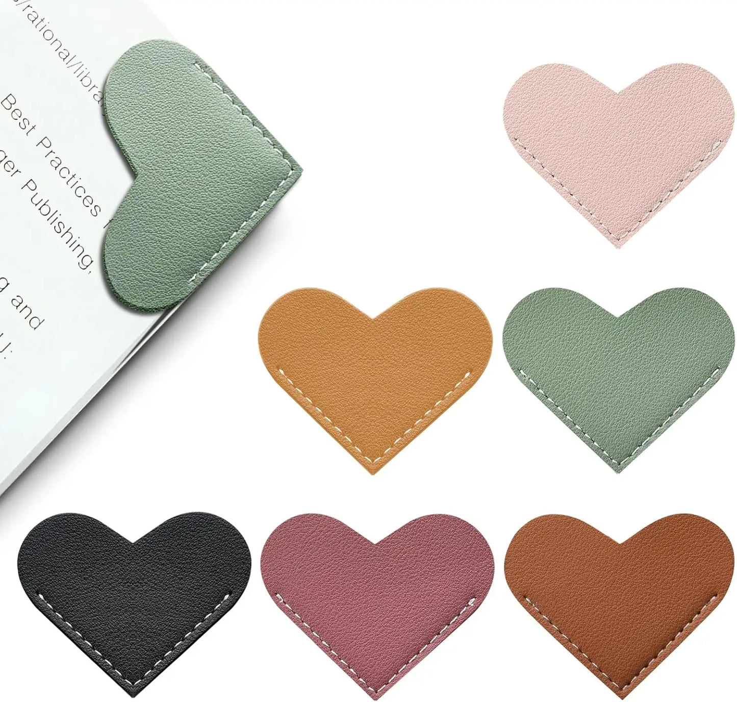 Leather Heart Bookmarks ,6 Pieces Cute Corner Page Book Marks for Teachers Students Book Reading Lovers, for School Office Home