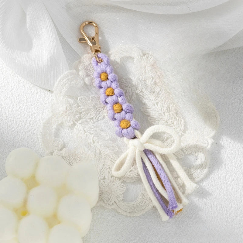 1pc Handmade Yarn Keychain with Tassels - Floral Design, Lobster Clasp, Vibrant Colors, Perfect for Bags Keys and Unique Gifts