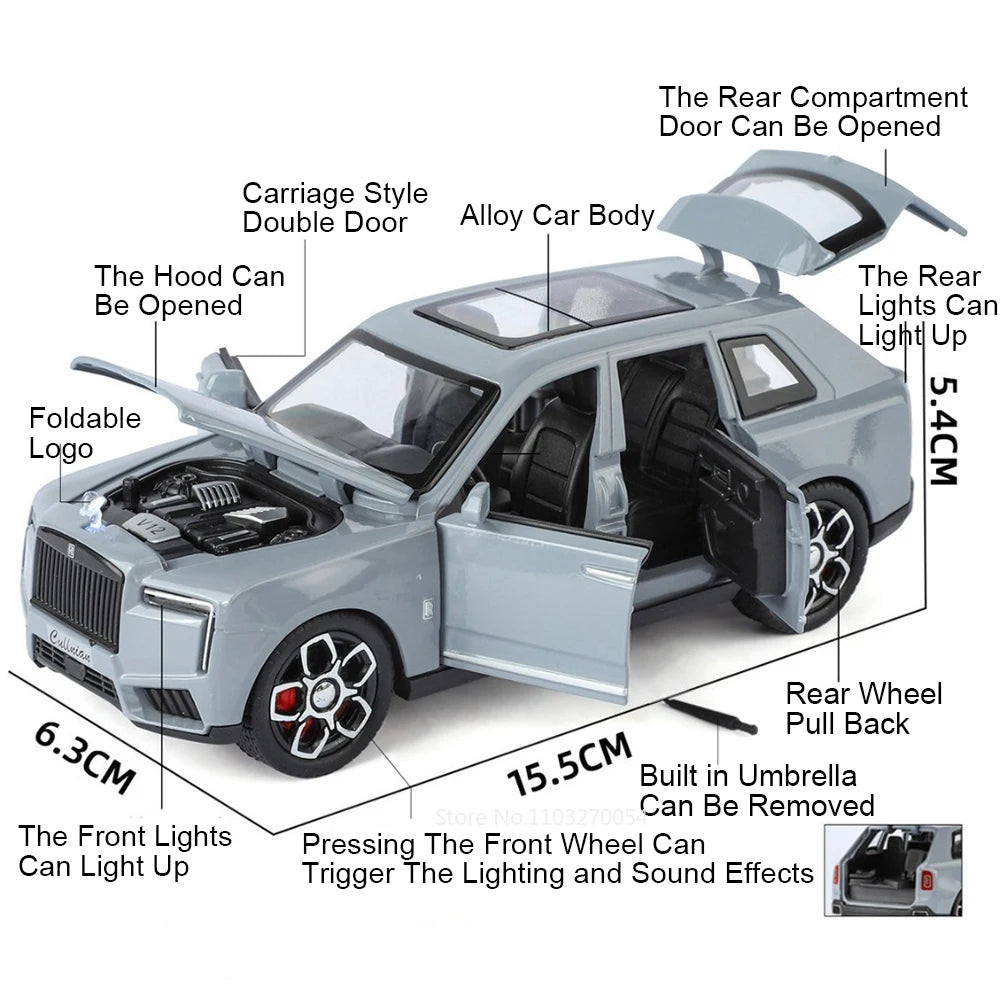 1:32 Rolls-Royce Cullinan Dawn Model Toy Diecast Alloy Car Sound Light Pull Back Doors Opened Miniature Cars Simulation Ornament
