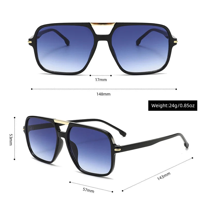 JNPCXI New Fashion Double Bridges Sunglasses Women Square Rivets Orange Gradient Shades UV400 Men Sun Glasses