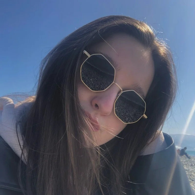 Unisex Retro Octagonal Metal Polygon Square Sunglasses