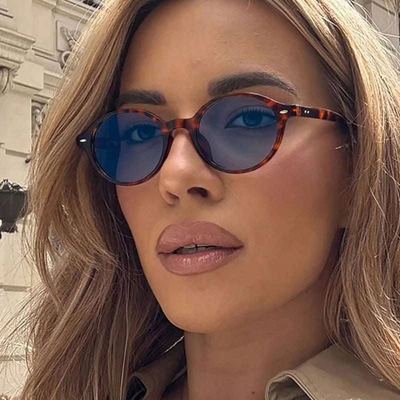 JNPCXI New Retro Small Oval Women Sunglasses Fashion Leopard Candy Color Shades UV400 Men Trending Rivets Punk Sun Glasses