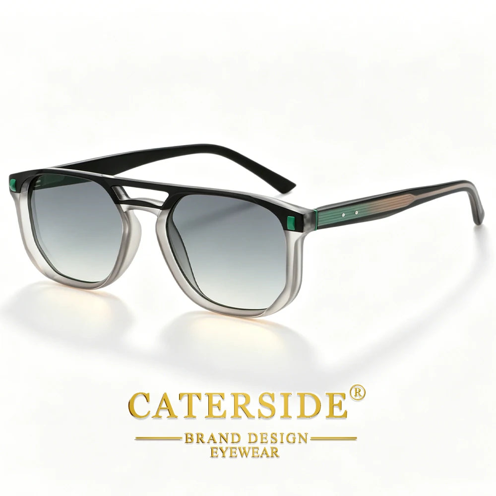 CATERSIDE Men's Pilot Sunglasses Flat Top Double Bridges Square Frame Design Sun Glasses Women's Outdoor Fashion Glasses UV400